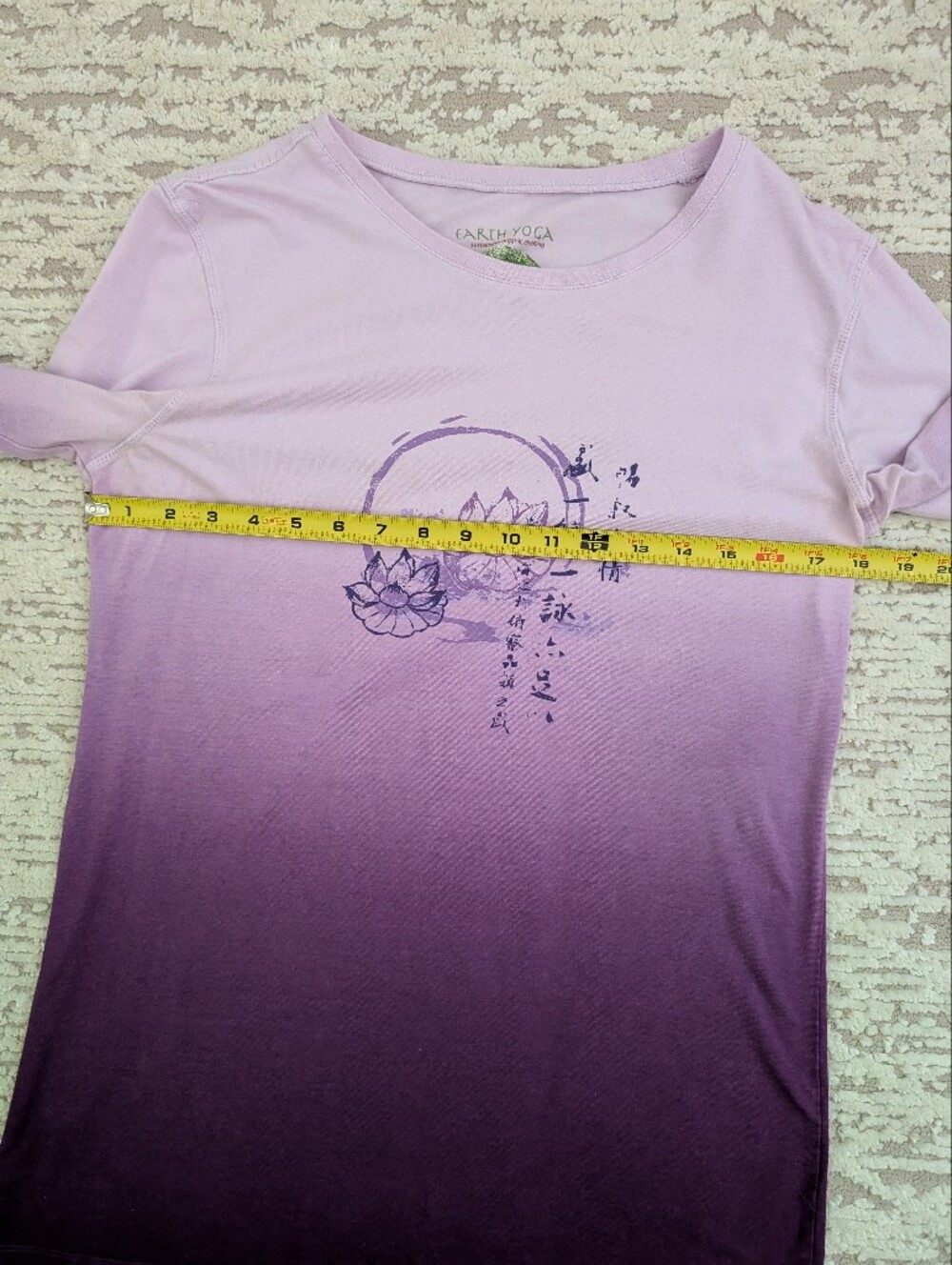 Earth Yoga XL Organic Cotton Blend Long Sleeve Top Purple Ombre w Flower Design - Picture 8 of 10